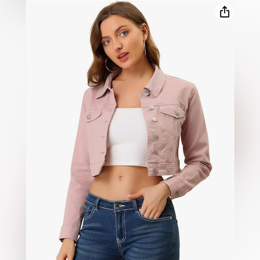 Women's Denim Jacket Casual Basic Button Down Long Sleeves Cropped Jean Jackets